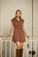 Vestido de Sarja sem Manga MARROM BROWN - TAMANHO P