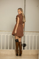 Vestido de Sarja sem Manga MARROM BROWN - TAMANHO P